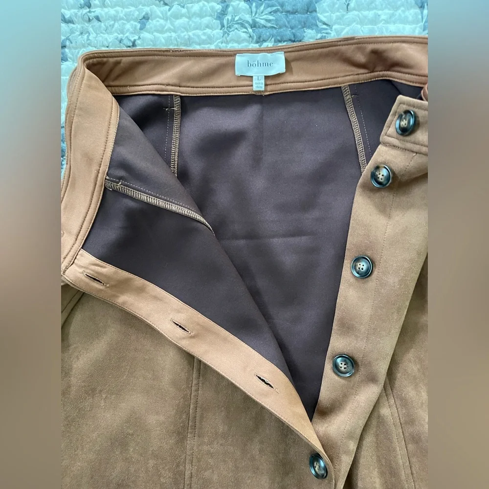 Bohme Tan Button-Front A-Line Faux Suede Skirt - Picture 5 of 6